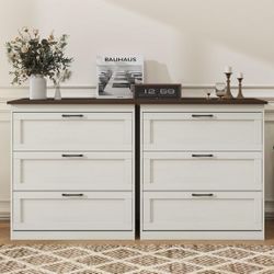 Set Of 2, 3 Drawer Dresser for Bedroom, Farmhouse Wood Dresser with Vintage Handle, Modern Small Dressers Storage Organizer