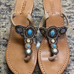 Mystique Boutique Turquoise Jeweled Wedge  Size 9