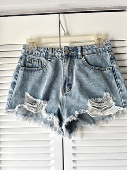 Light Wash Distressed Denim Cutoff Shorts