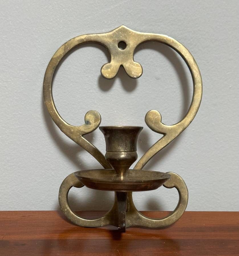 Vintage Solid Brass Heart Candle Holder Wall Sconce