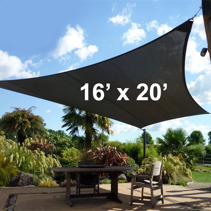 New $50 Rectangle 16x20’ XL Sun Shade Sail Outdoor Canopy Top Cover 185gsm 95% UV Block w/ Ropes 