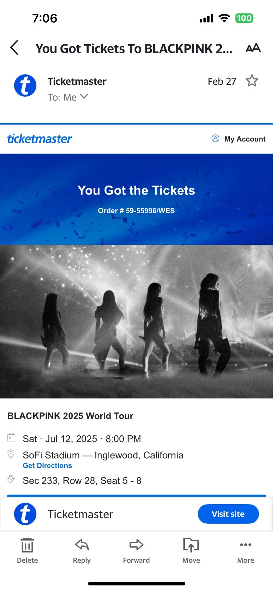 BLACKPINK Two (2) Tickets - Sat 7/12 - Section 233 - SoFi Stadium