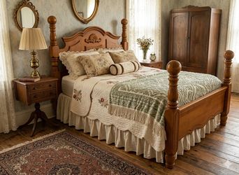 Queen Size Knotty Pine Cannonball Bed
