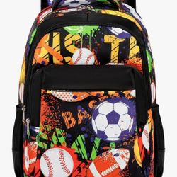 School Bookpack Teen Boys Kids Bookbag Daypack School Bag (Ball Graffiti)