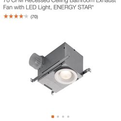 PRICED REDUCED!!!! 70 CFM Recessed Ceiling Bathroom Exhaust Fan with LED Light, ENERGY STAR*
