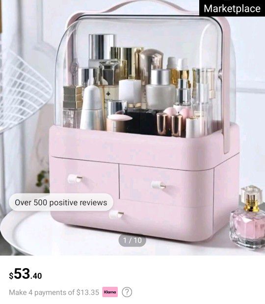 Desktop Cosmetic Storage Box, Large Capacity Portable Makeup Case, Dustproof Flip Cover Beauty Organizer For Vanity