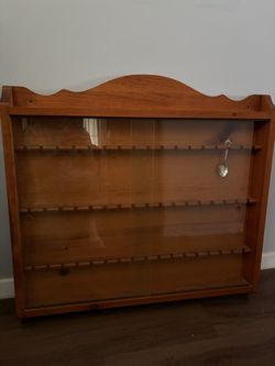 Maple Souvenir Spoon Display Case With Sliding Glass Door