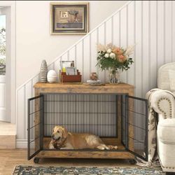 Dog Crate, Indoor Outdoor Metal Dog Crate Control Table, 31" Wooden Frame Pet Cage  NEW