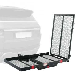 513*hitch-mounted roof rack, 114.5 x 65.7 cm iron roof rack with folding ramp, basket with stabilizer and straps, 227 kg mobility bike carrier compati