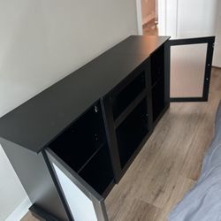 Black Storage Cabinet / TV Stand with Shelves and Doors