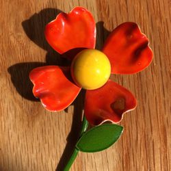 Vintage Enameled Orange Pansy Flower Pin