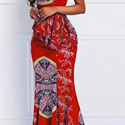XL African Dress Cap Sleeve Square Neck Floor-Length Geometric Mermaid Maxi Dress Long Dress
