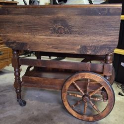 VINTAGE Dark Wood Drop Leaf Serving Cart Bar Table 