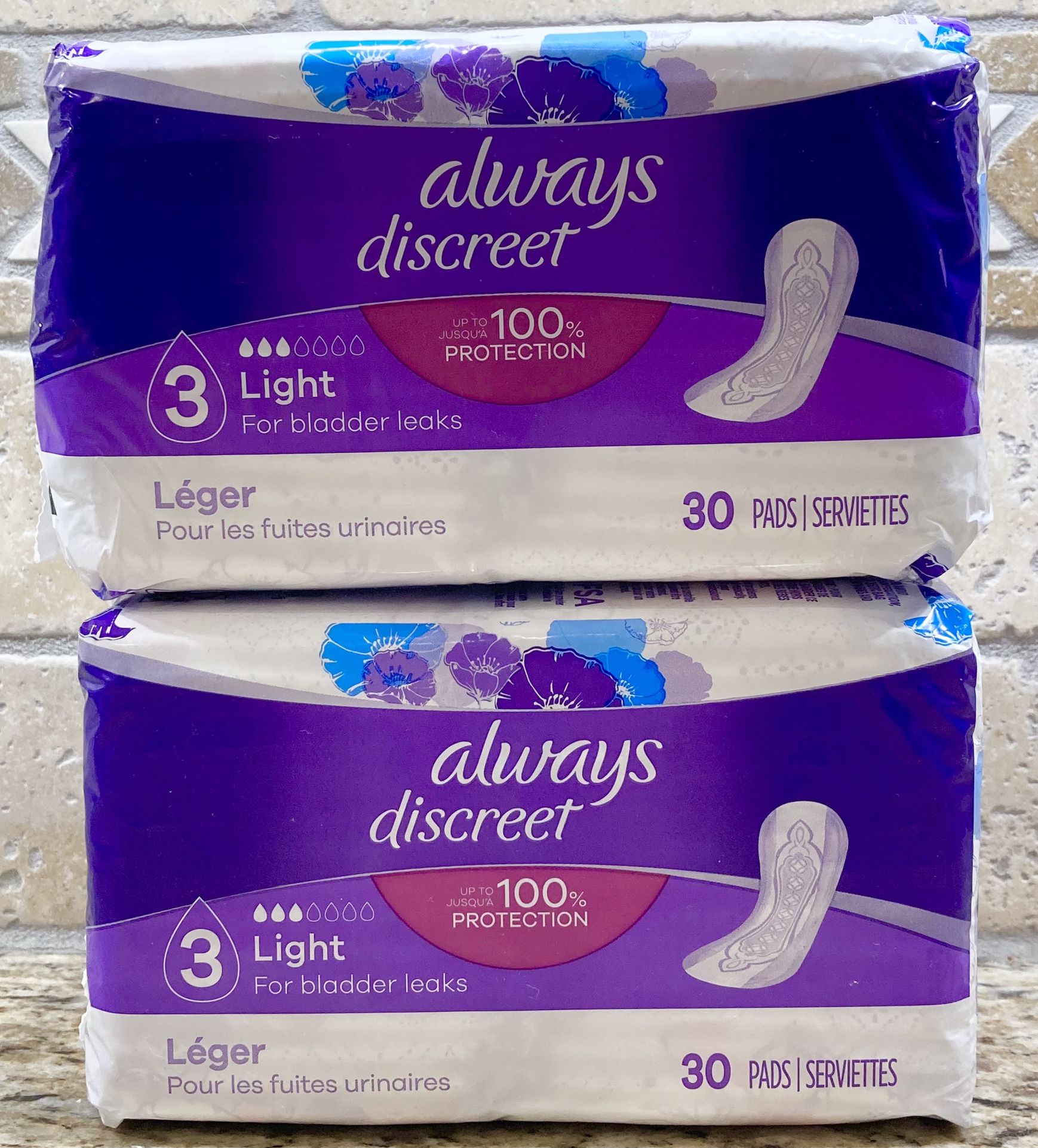 Always Discreet Pads, Level 3, 30 Count, Lot of 2