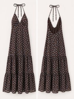 Brown Polka Dot Halter Maxi Dress