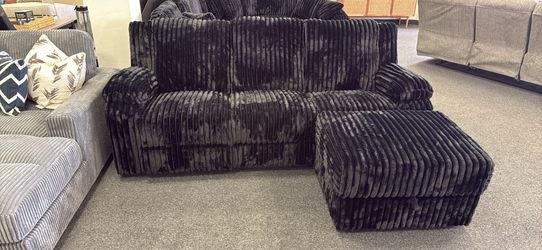 Sectional with storage power reclining black corduroy