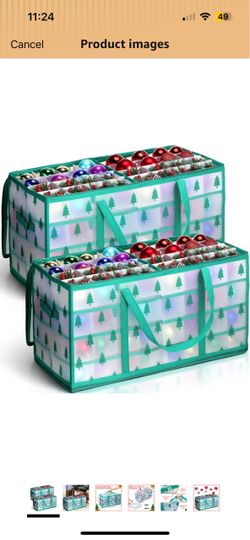 2 Pcs Plastic Christmas Ornaments Storage Box with Dividers, Zippers, 8 Trays,128 Slots