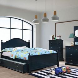 Brand New Blue 4pc Twin Bedroom Set (Available In Full Size).(Trundle Sold Separately)