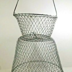 Fishing - Fish Keeper Net, Live Bait-Collapsible Metal Wire Basket Cage