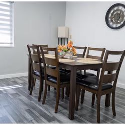 Wooden dining table set with 6 chairs