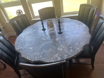 Solid Stone Marble-Top Dining Table With Chairs