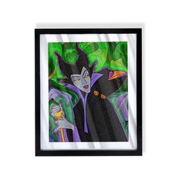 disney's sleeping beauty Maleficent custom art piece on black frame