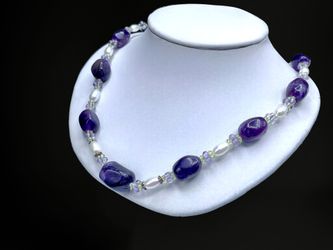 Artisan Amethyst, Peridot, Genuine Pearl 925 Necklace 
