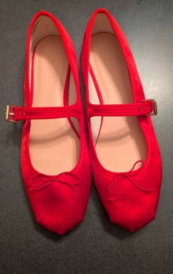 J. CREW RED SATIN BALLET FLATS SIZE 12