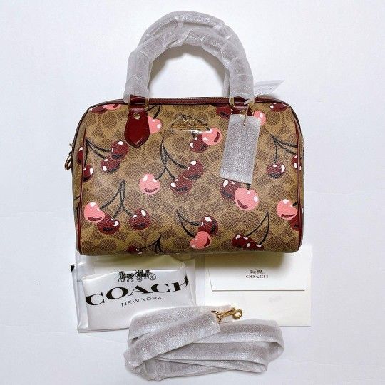 COACH Roan Satchel Tote Bag Signature Cherry Pattern
