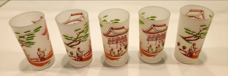 5 mid century Glass Frosted Tumblers