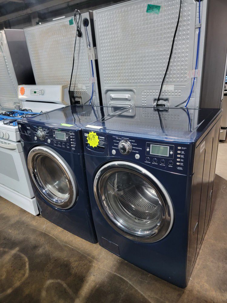 LG Front Load Washer And Electric Dryer Set In Navy Blue Working Perfectly 4-months Warranty 