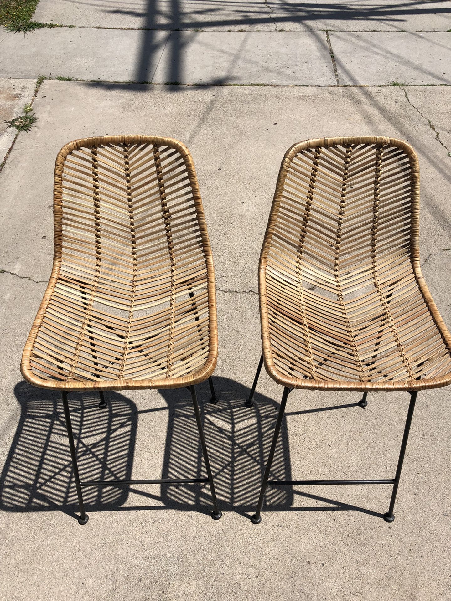 Wooden Wicker Bar Stool Chairs