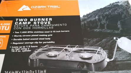 eBay Ozark Trail 2-burner 20000 BTU Propane Camp Stove Wind Guard Camping Ps306