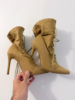 Tan Lace-Up Stiletto Ankle Boots