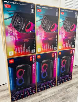 Powerful JBL PartyBox Club 120 speaker. This speaker has powerful bass boost, futuristic lightshow, dual mic and guitar inputs, and foldable handle. I