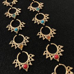 Septum Nose Ring Jewelry~Gold (brass) & Gemstone~Various Tribal Design 