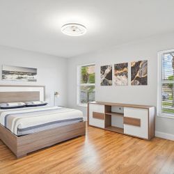 Beautiful Queen Size Bedroom Set + Mattress + Lamp + Blanket & Pillows + Sheet