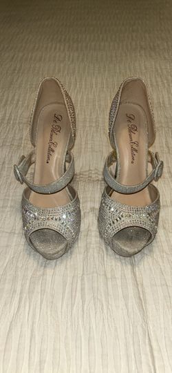 De Blossom Collection Silver Rhinestone Heels