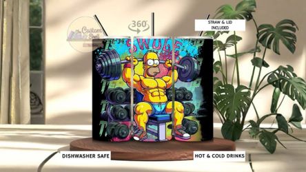 Swole Homer Gym Motivation 20 Oz Stainless Steel Tumbler (READ DESCRIPTION)
