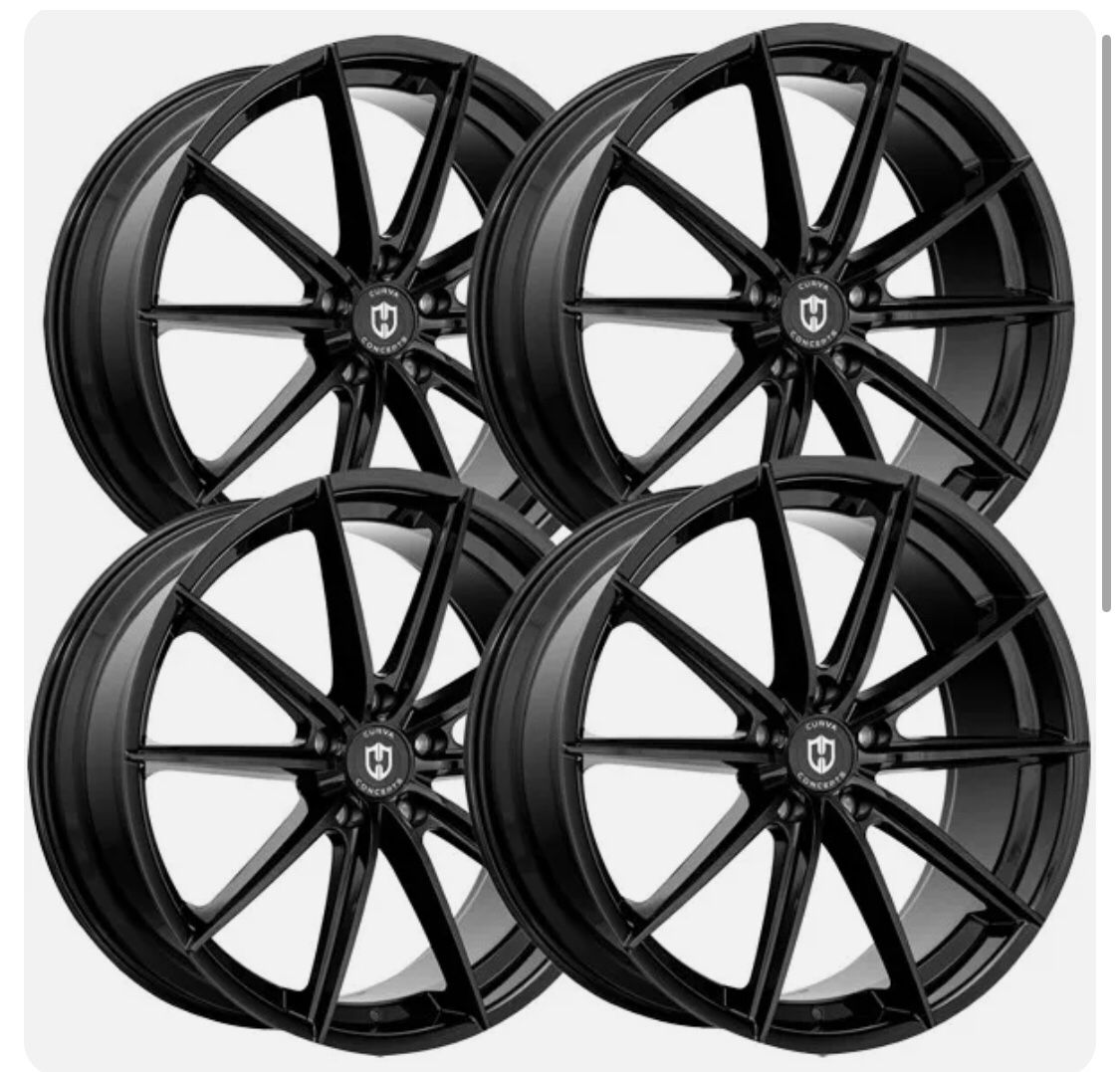 (Set of 4) Curva Flow Forged CFF46 19x9 5x112 +28mm Gloss Black Wheels Rims