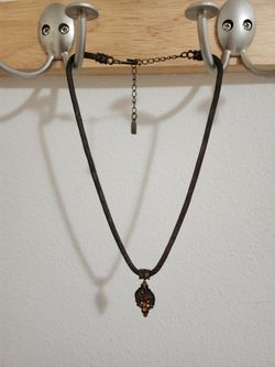 18” Vintage Bronze Necklace With Amber Pendant