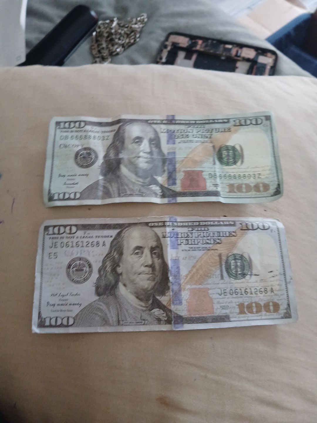 2/ $100 Bill Motion Picture Prop Movie Money/ Hollywood California