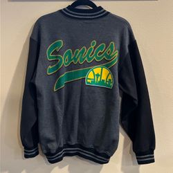 Vtg Seattle SuperSonics NBA Letterman Style Jacket Size M Blue Fleece 80-90's