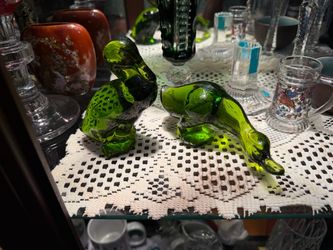 Vintage Green Glass ducks Figurines Set of 2