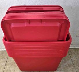 Red storage bins