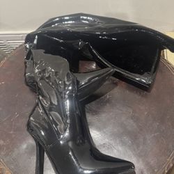 Steve Madden Tall Patented Leather Black Heeled Boots Size 8 28 in