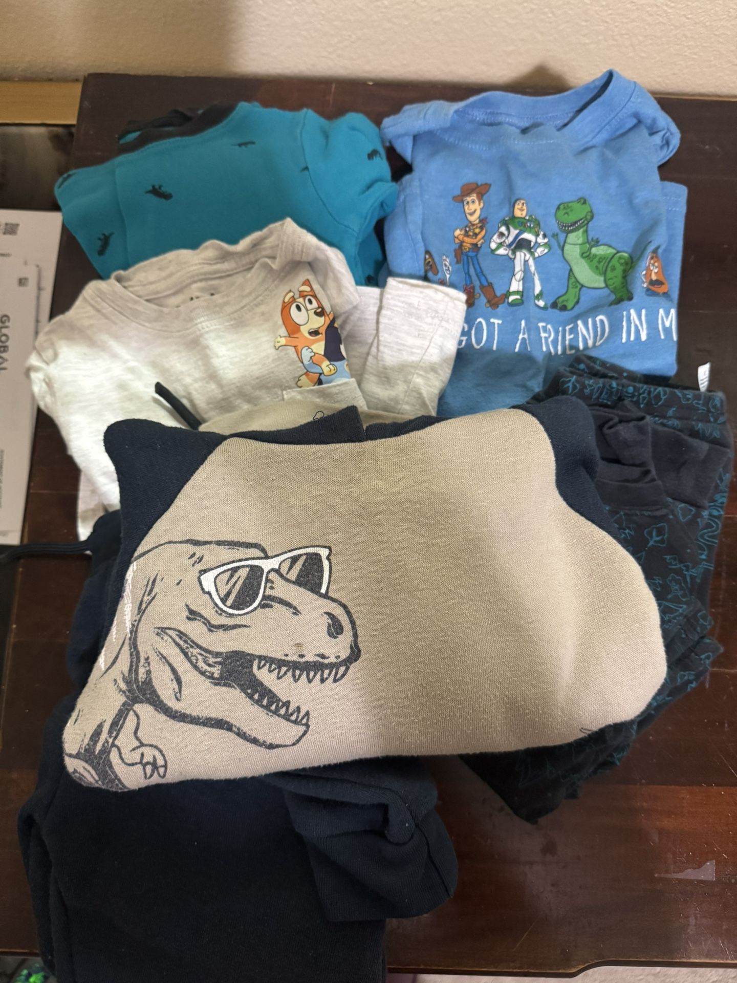 Boys 3T Dinosaur Clothes Lot - PJ’s, Track Suit , Bluey Tee, Toy Story Tee
