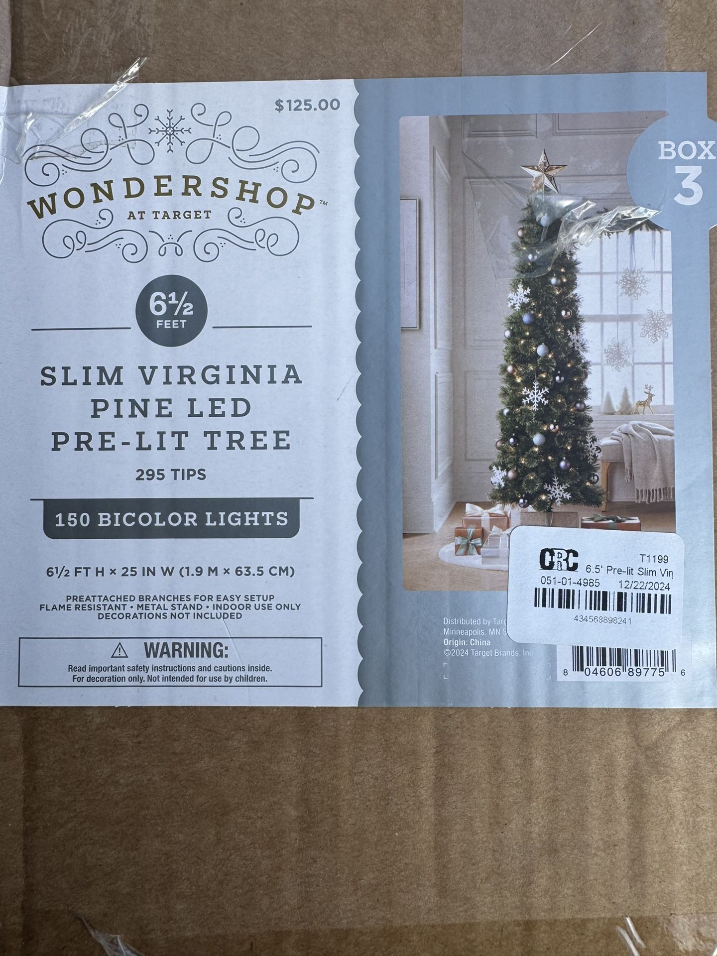 Wondershop 6.5ft Used Slim Virginia Pine LED Pre-Lit Tree. 295 Tips. Must Pick Up