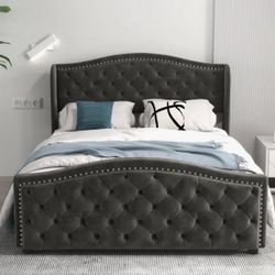 Queen Size Upholstered Tufted Bed Frame Only 