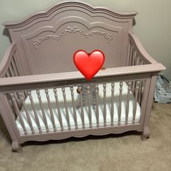 5-in-1 Convertible Full-Size Baby Crib in Dusty Rose
